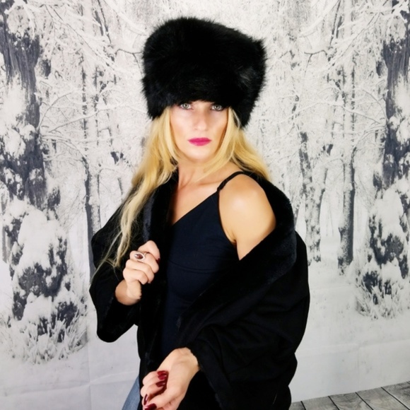 Russian Fur Hat Black Faux Fur - Picture 3 of 4